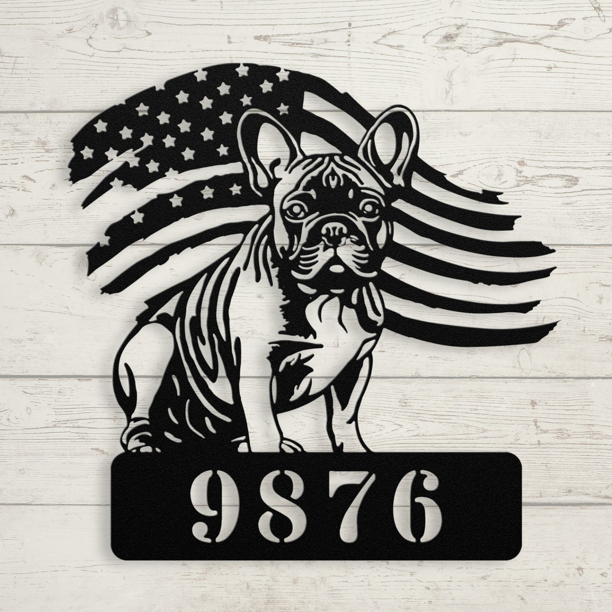 French Bulldog Metal Address Sign – Patriotic American Flag Home Décor - BullyBellyMetal Sign