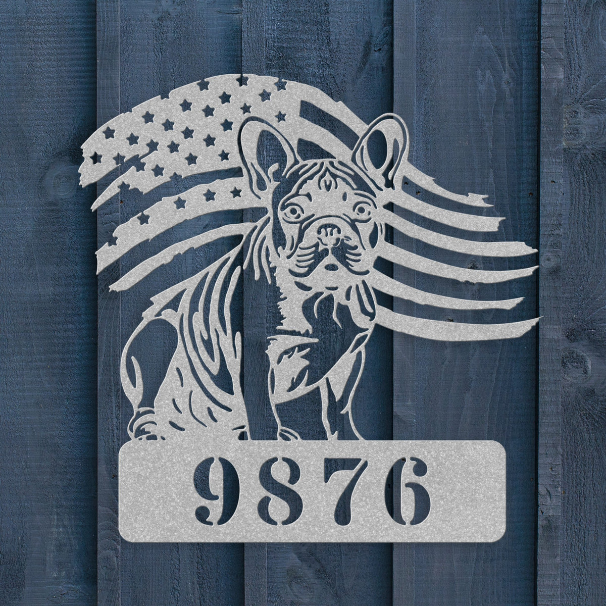 French Bulldog Metal Address Sign – Patriotic American Flag Home Décor - BullyBellyMetal Sign