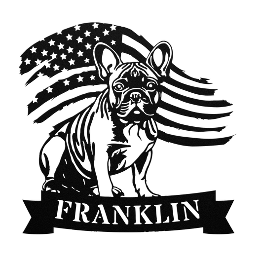French Bulldog Metal Name Sign – Patriotic American Flag Home Décor - BullyBellyMetal Sign