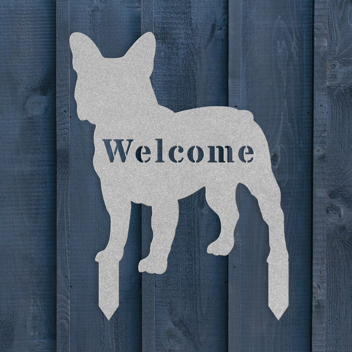French Bulldog Welcome Lawn Sign - BullyBellyMetal Sign