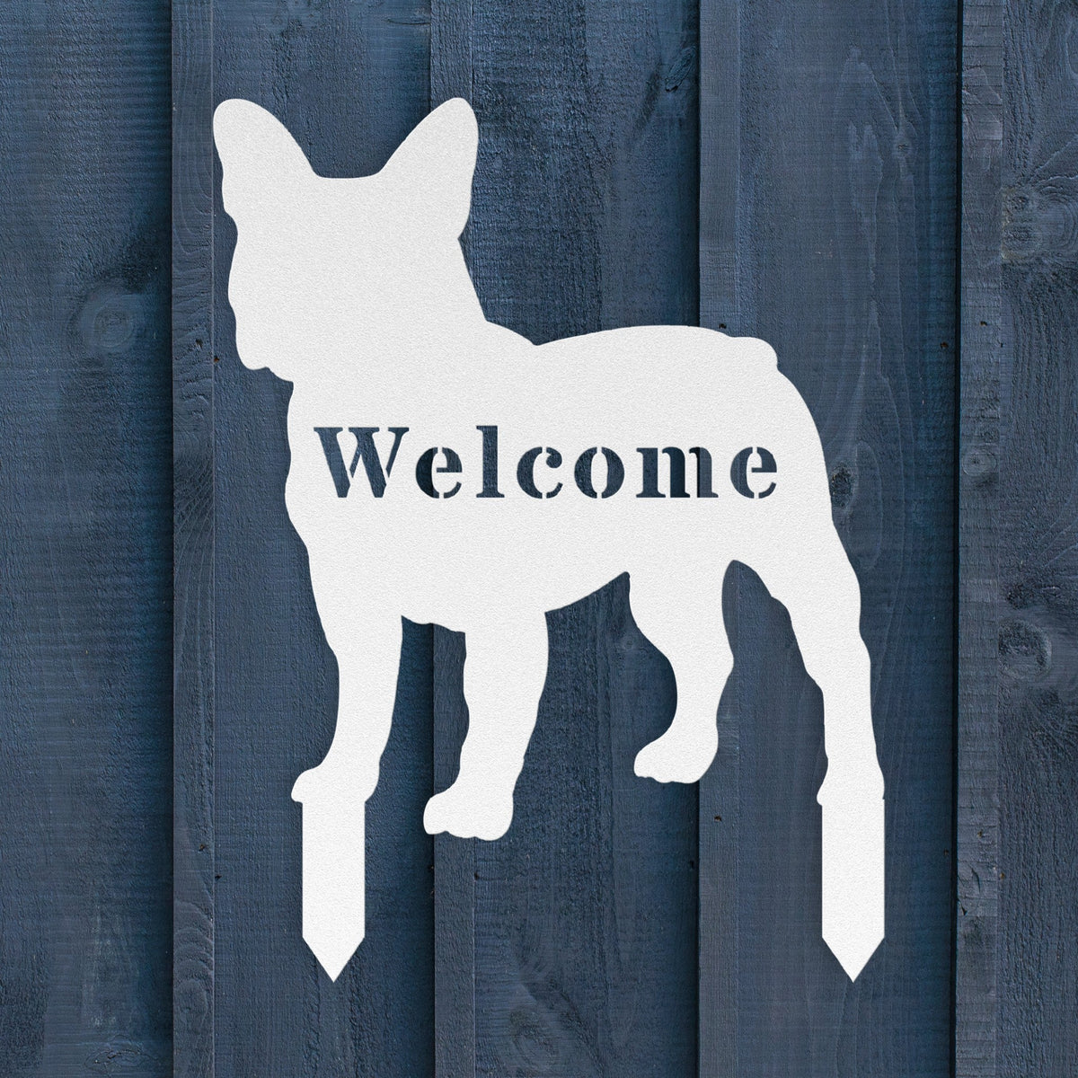 French Bulldog Welcome Lawn Sign - BullyBellyMetal Sign