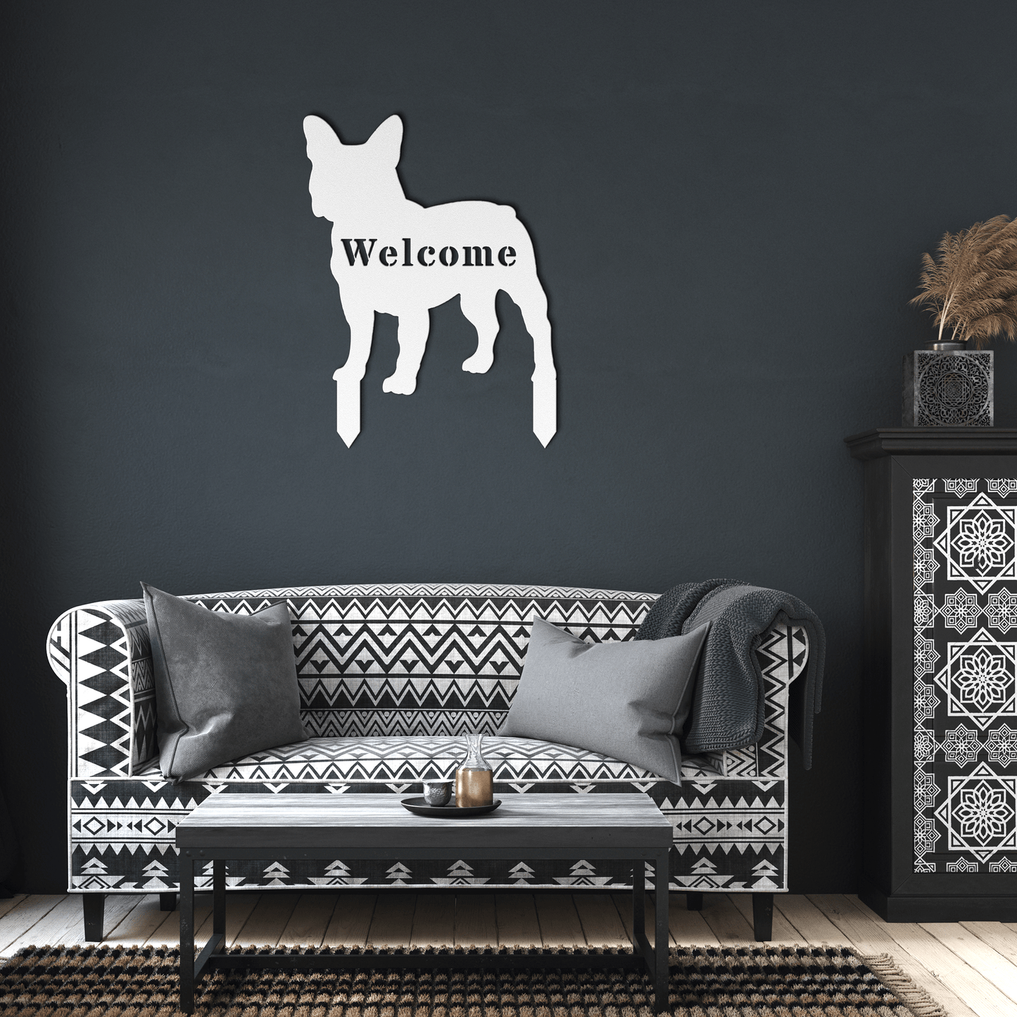 French Bulldog Welcome Lawn Sign - BullyBellyMetal Sign