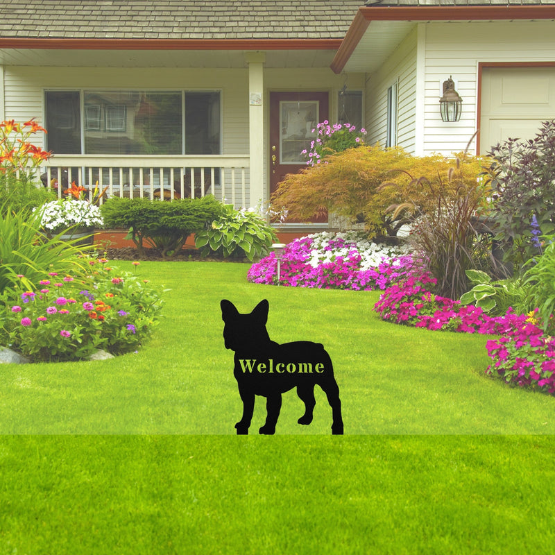 French Bulldog Welcome Lawn Sign - BullyBellyMetal Sign