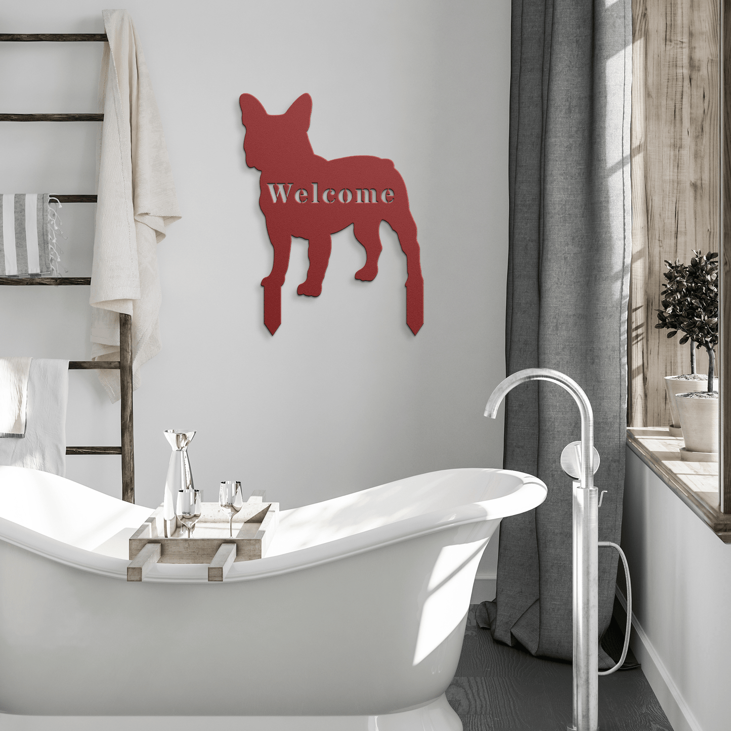 French Bulldog Welcome Lawn Sign - BullyBellyMetal Sign