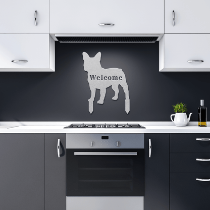 French Bulldog Welcome Lawn Sign - BullyBellyMetal Sign