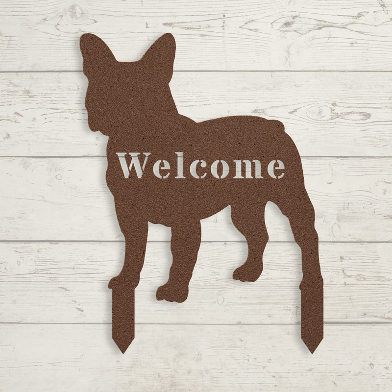 French Bulldog Welcome Lawn Sign - BullyBellyMetal Sign
