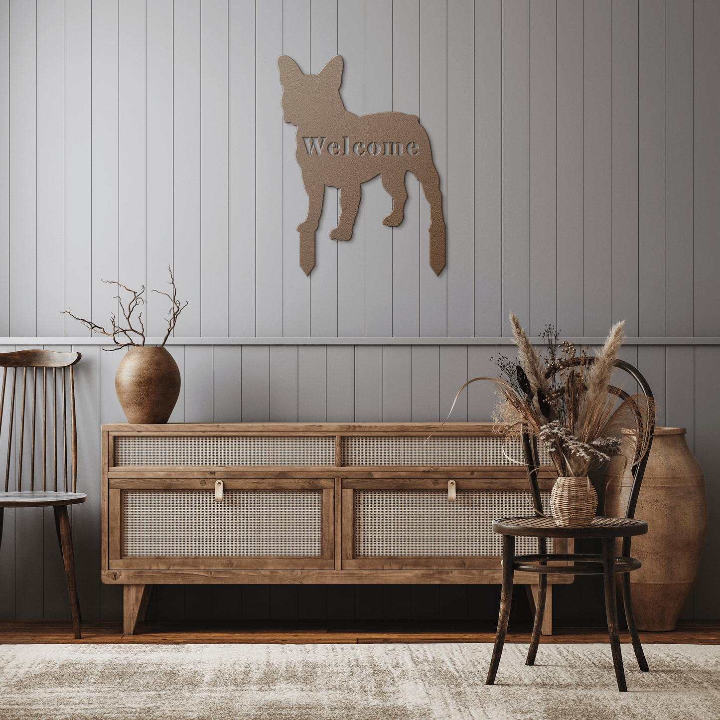 French Bulldog Welcome Lawn Sign - BullyBellyMetal Sign
