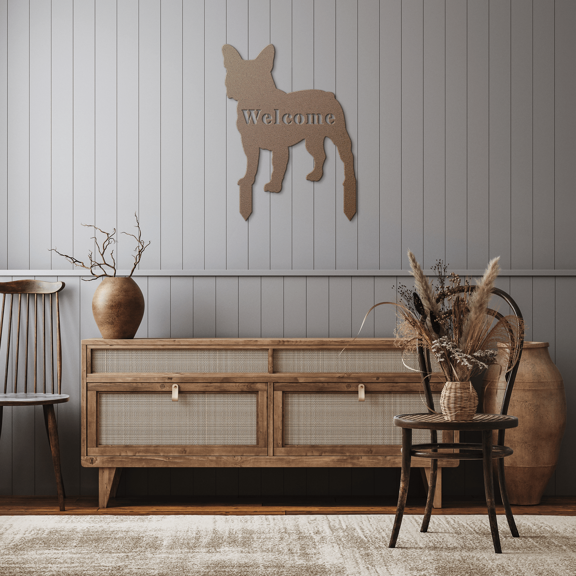 French Bulldog Welcome Lawn Sign - BullyBellyMetal Sign