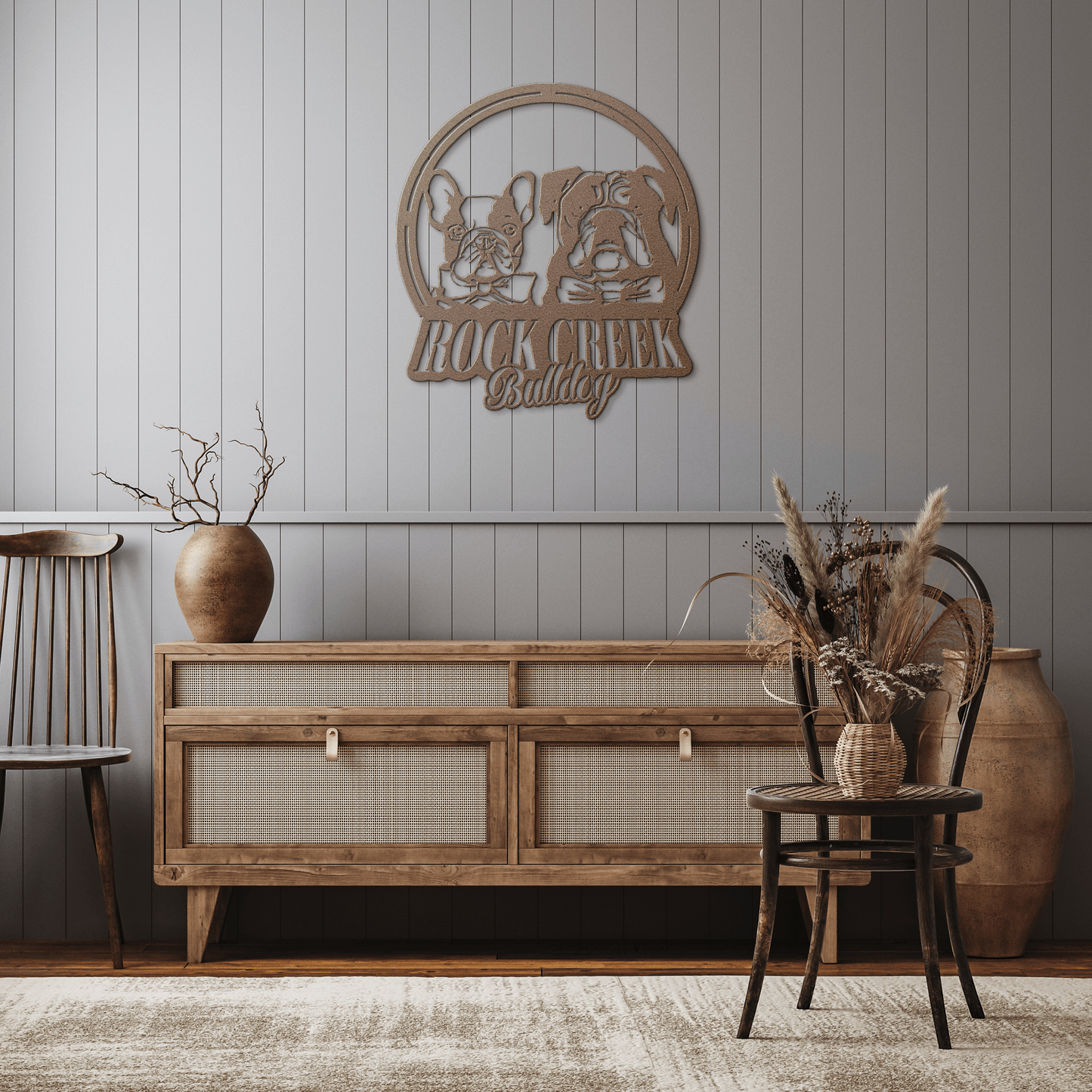 French-English Bulldog Besties Metal Wall Sign - BullyBellyMetal Sign
