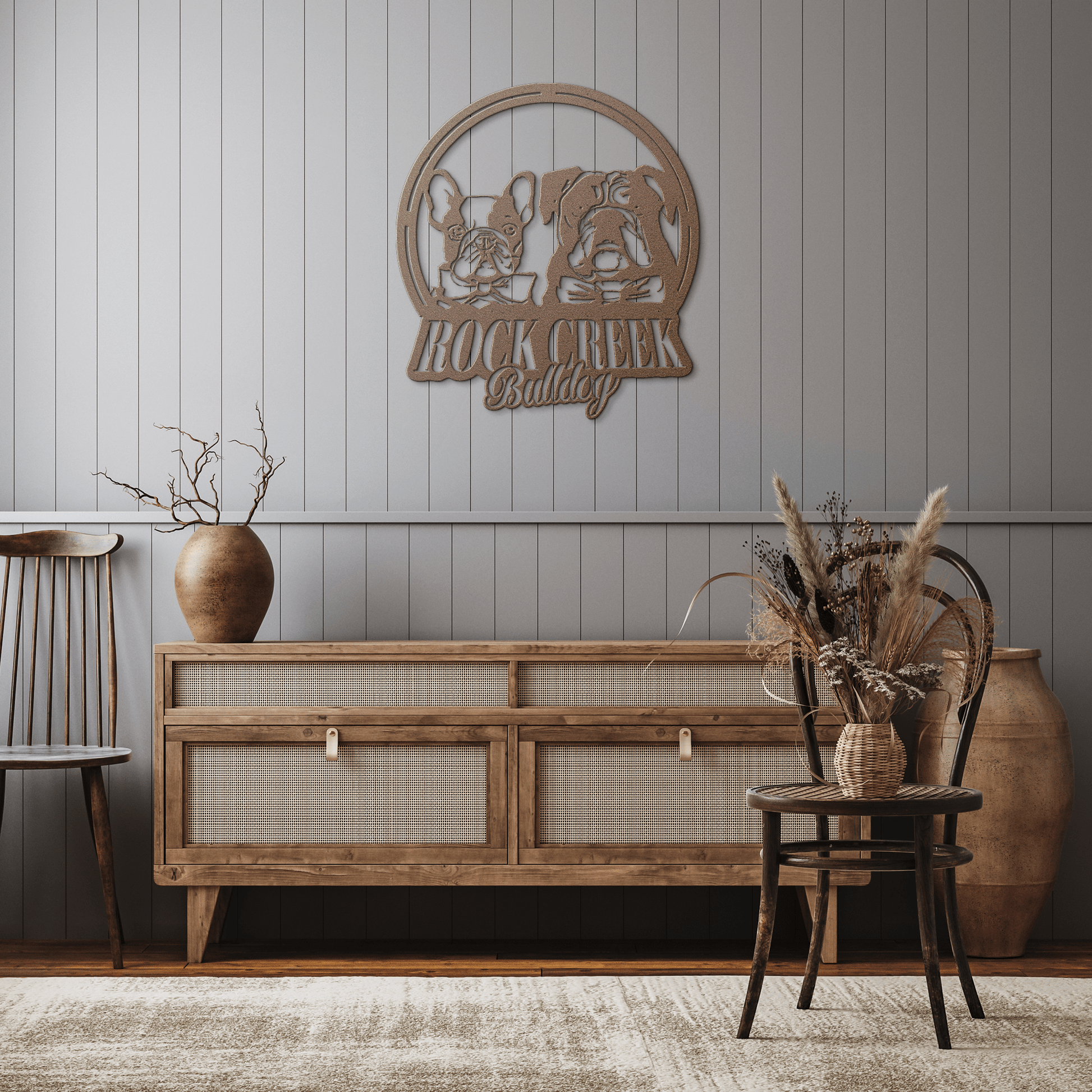 French-English Bulldog Besties Metal Wall Sign - BullyBellyMetal Sign