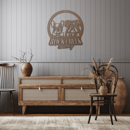 French-English Bulldog Besties Metal Wall Sign - BullyBellyMetal Sign