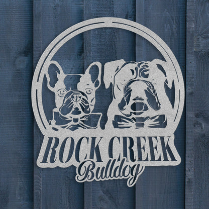 French-English Bulldog Besties Metal Wall Sign - BullyBellyMetal Sign