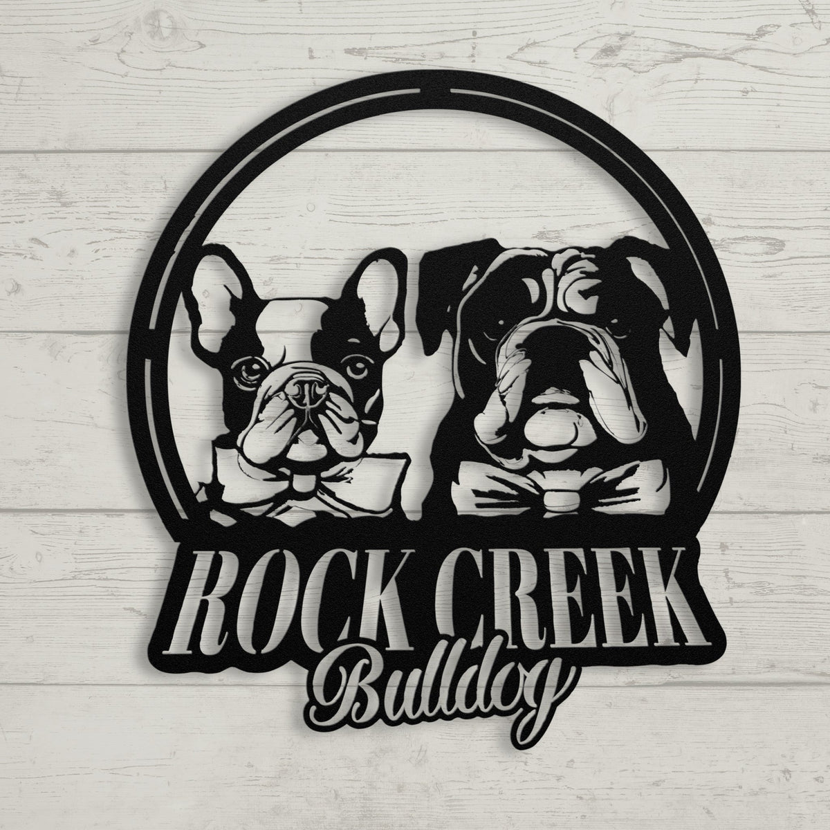 French-English Bulldog Besties Metal Wall Sign - BullyBellyMetal Sign