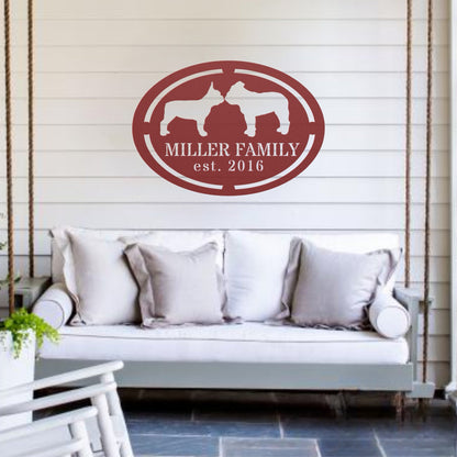French - English Bulldog Family Established Metal Sign - BullyBellyMetal Sign
