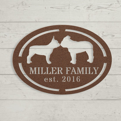 French - English Bulldog Family Established Metal Sign - BullyBellyMetal Sign