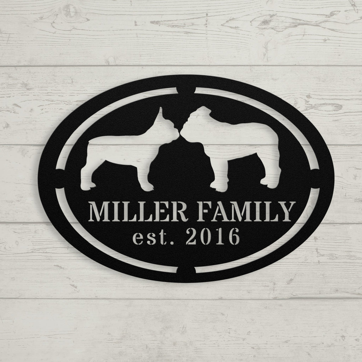 French-English Bulldog Family Established Metal Sign - BullyBellyMetal Sign