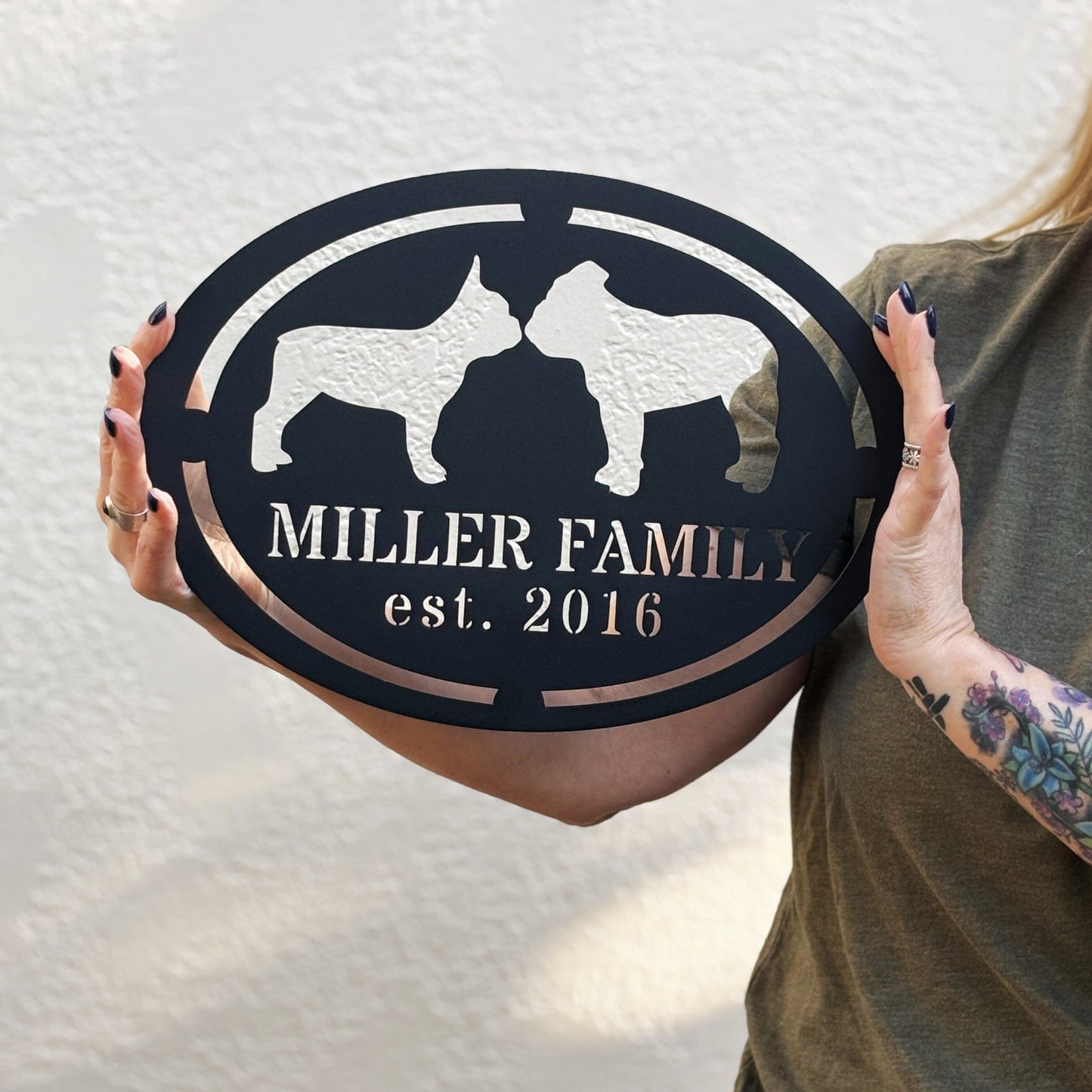 French - English Bulldog Family Established Metal Sign - BullyBellyMetal Sign