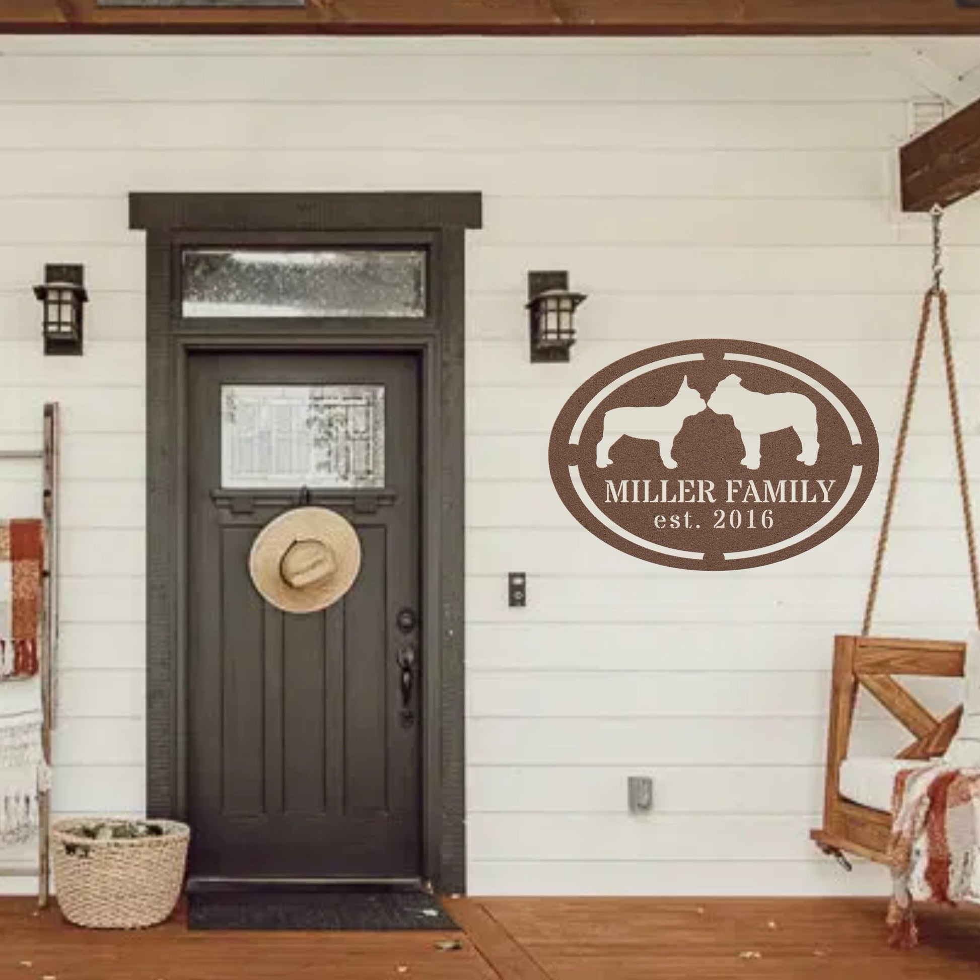 French - English Bulldog Family Established Metal Sign - BullyBellyMetal Sign