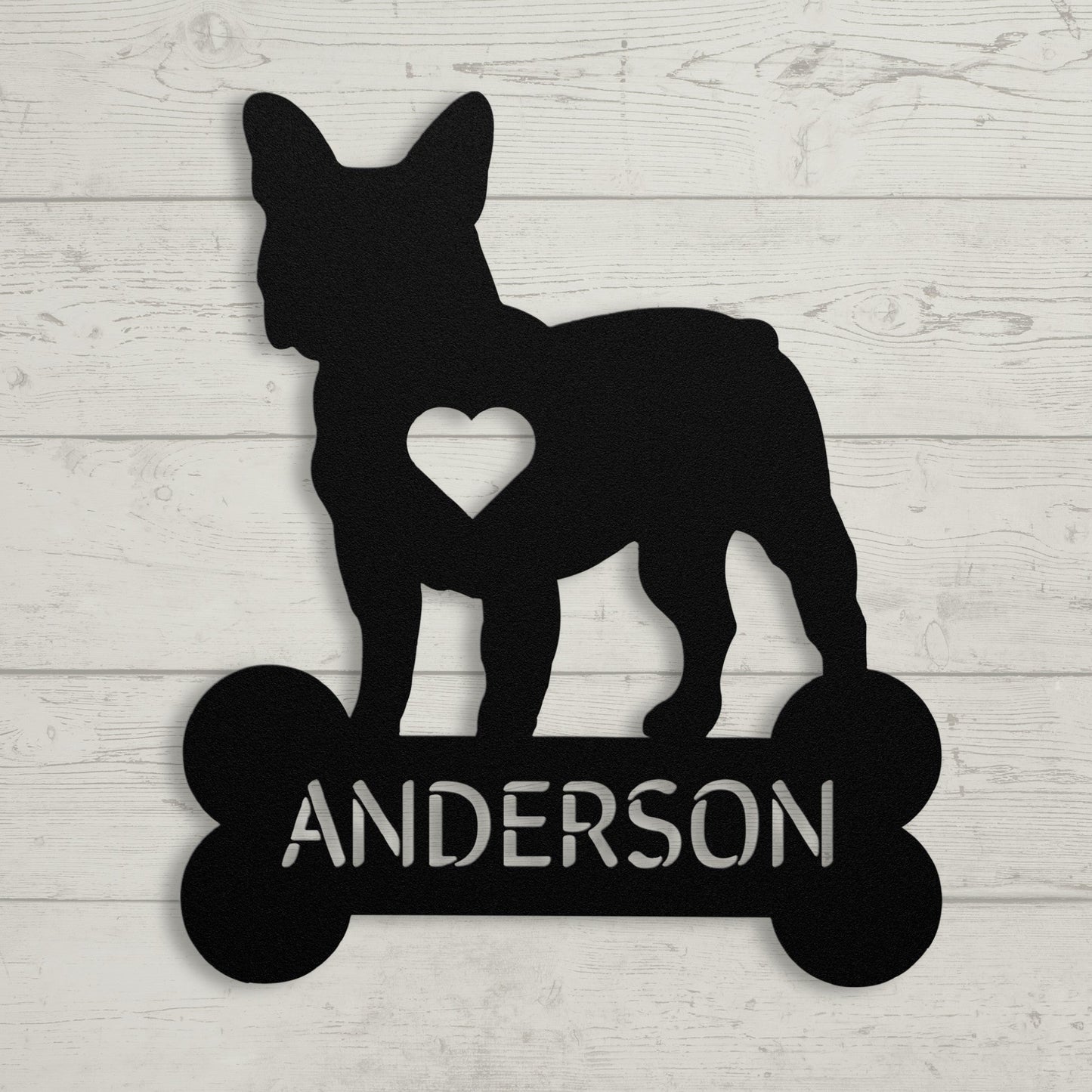 Frenchie Heart Family Name Metal Sign