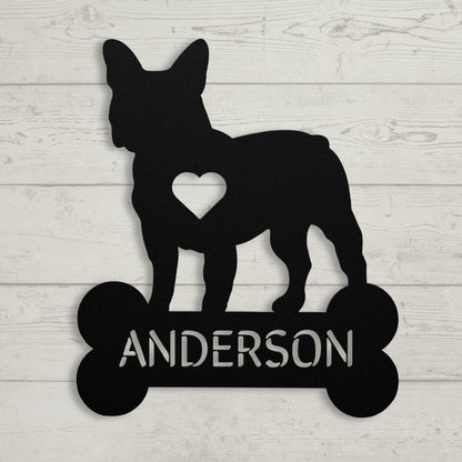 Frenchie Heart Family Name Metal Sign