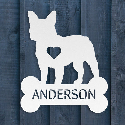 Frenchie Heart Family Name Metal Sign