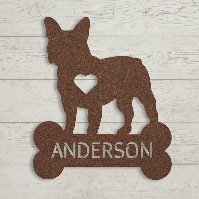 Frenchie Heart Family Name Metal Sign - BullyBellyMetal Sign