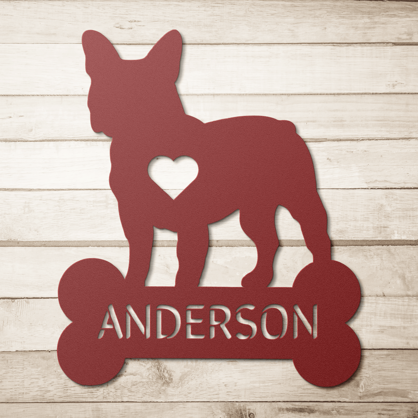 Frenchie Heart Family Name Metal Sign