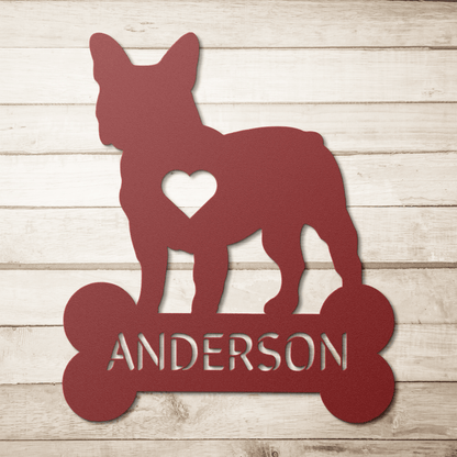 Frenchie Heart Family Name Metal Sign