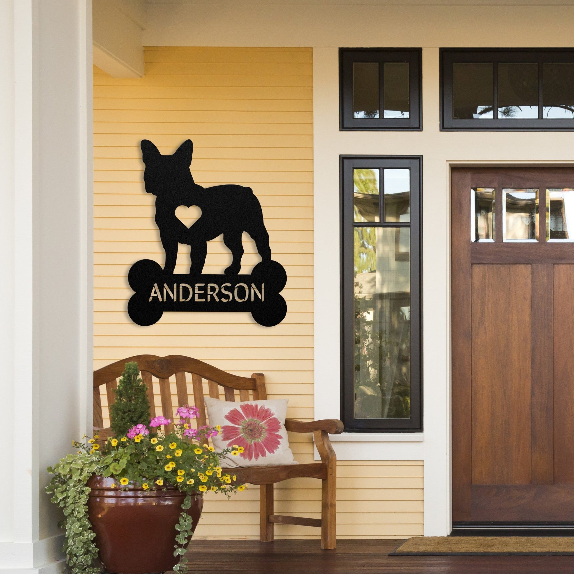 Frenchie Heart Family Name Metal Sign