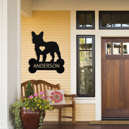 Frenchie Heart Family Name Metal Sign