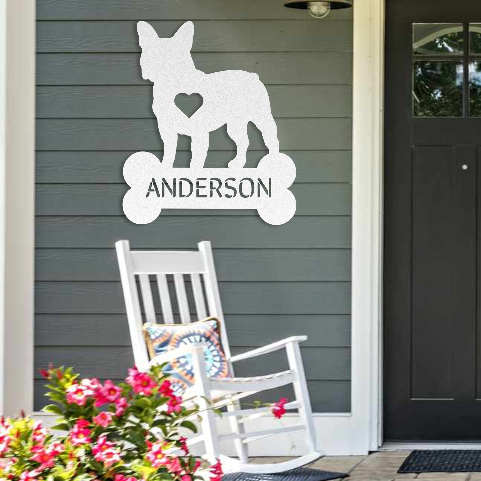 Frenchie Heart Family Name Metal Sign