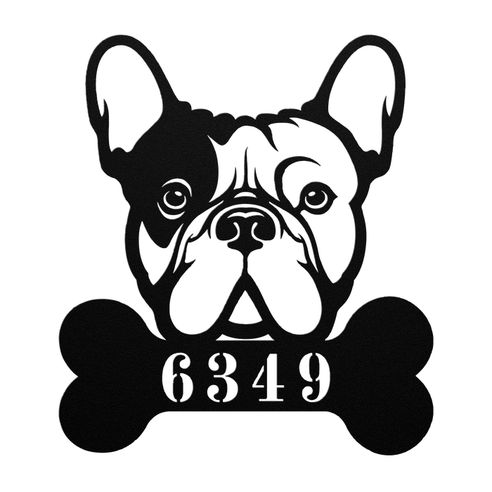 Frenchie Retreat Metal House Number Sign - BullyBellyMetal Sign