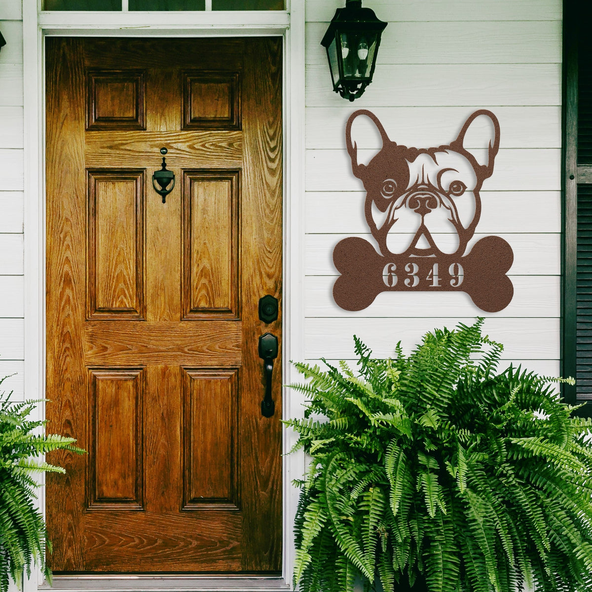 Frenchie Retreat Metal House Number Sign - BullyBellyMetal Sign