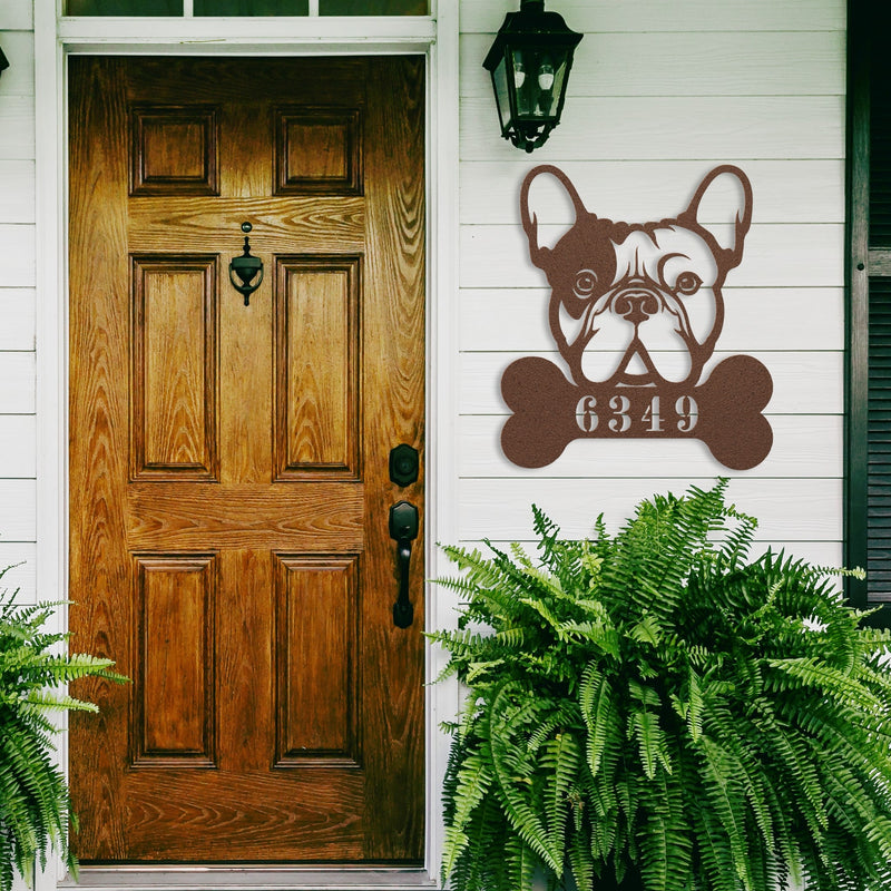 Frenchie Retreat Metal House Number Sign - BullyBellyMetal Sign