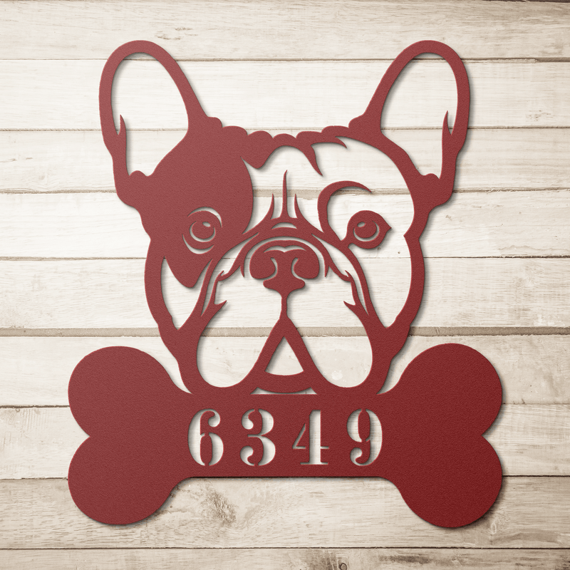 Frenchie Retreat Metal House Number Sign - BullyBellyMetal Sign