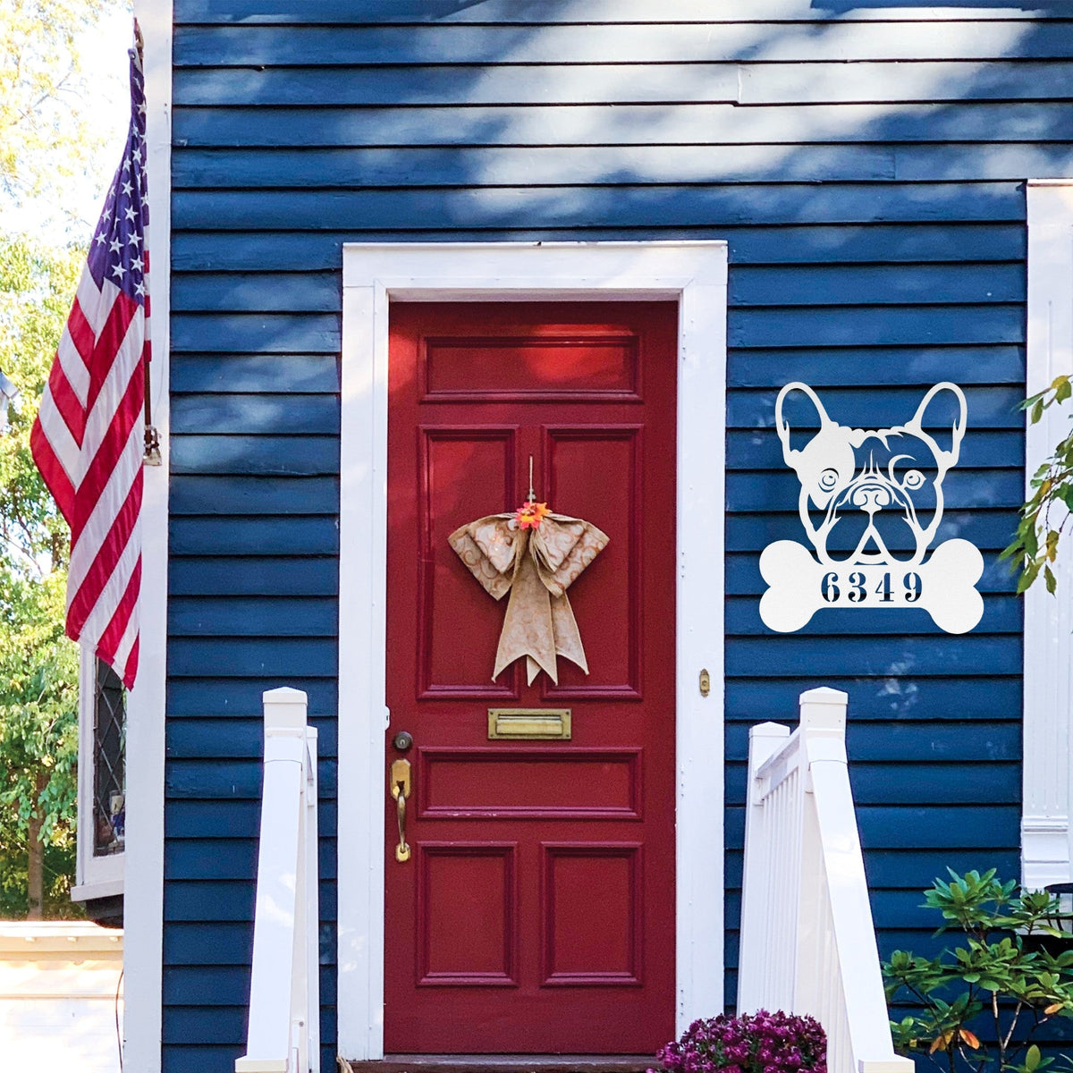 Frenchie Retreat Metal House Number Sign - BullyBellyMetal Sign