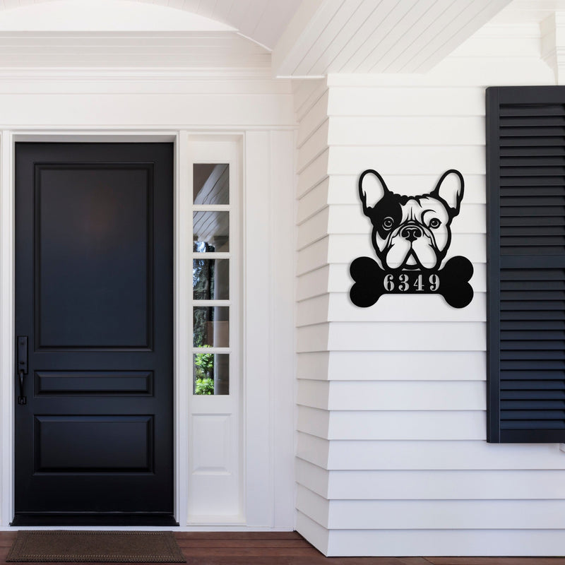 Frenchie Retreat Metal House Number Sign - BullyBellyMetal Sign