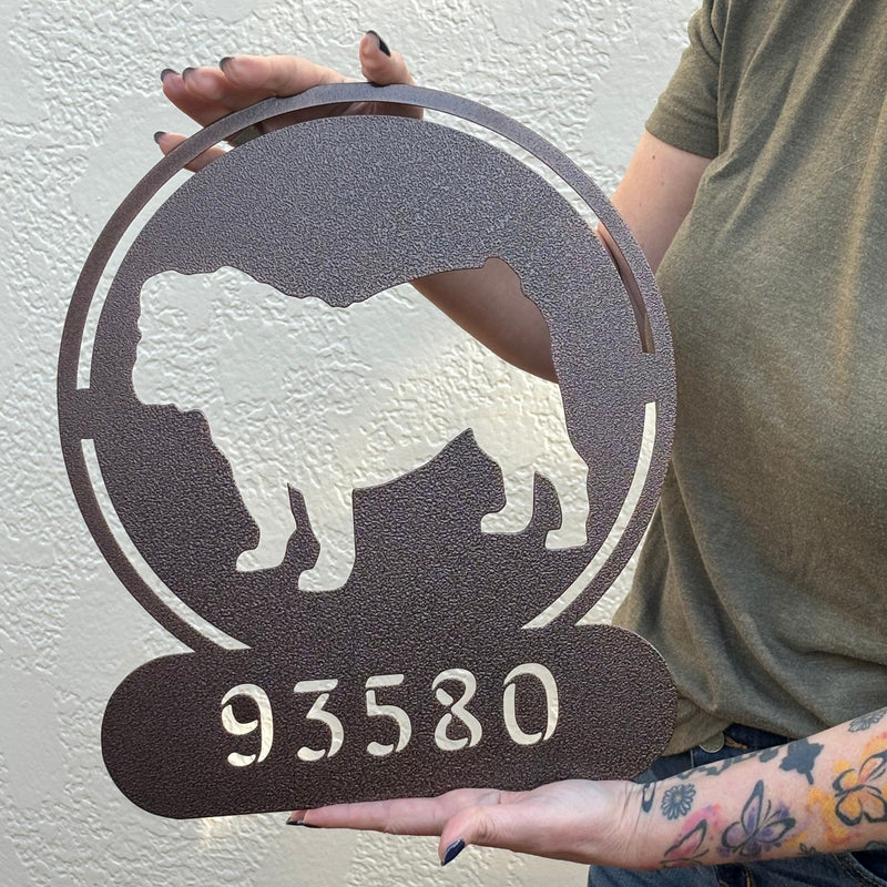 Full - Bodied Bulldog House Number Sign - BullyBellyMetal Sign