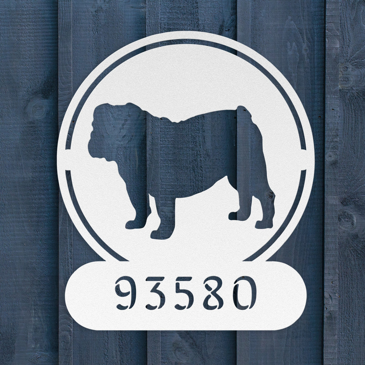 Full-Bodied Bulldog Metal House Number Sign - BullyBellyMetal Sign