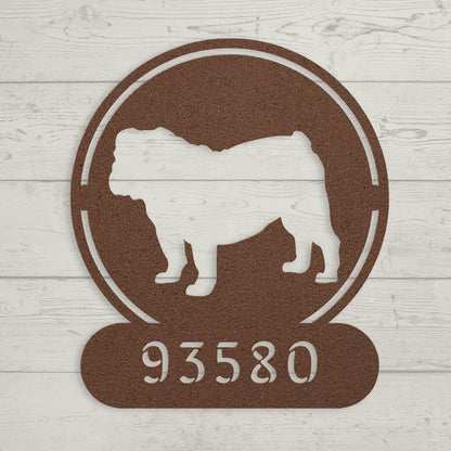 Full-Bodied Bulldog Metal House Number Sign - BullyBellyMetal Sign