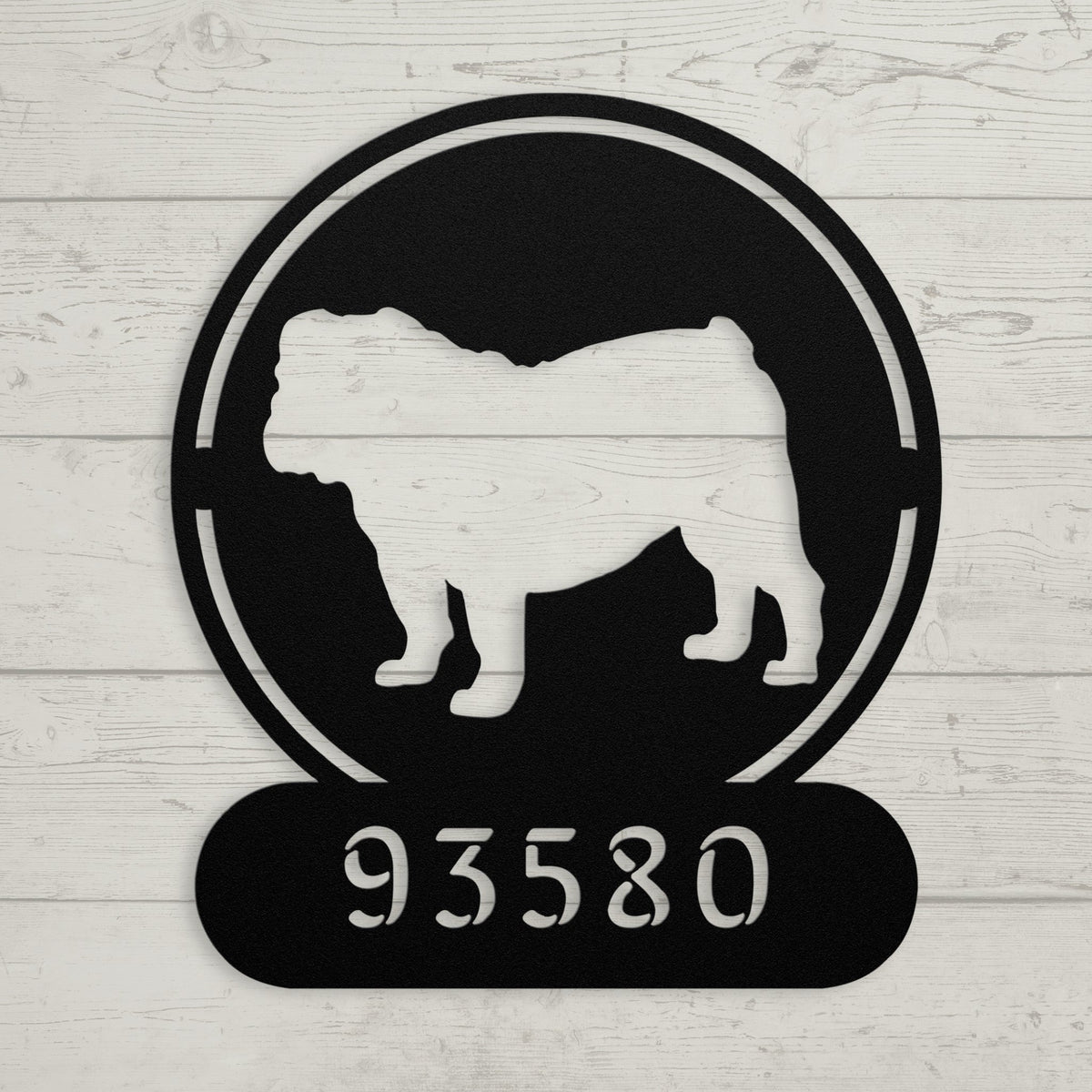 Full-Bodied Bulldog Metal House Number Sign - BullyBellyMetal Sign