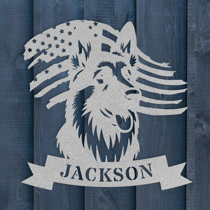 German Shepherd American Flag Metal Sign – Personalized Wall Art - BullyBellyMetal Sign