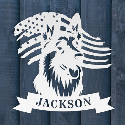 German Shepherd American Flag Metal Sign – Personalized Wall Art - BullyBellyMetal Sign