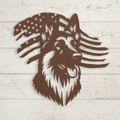 German Shepherd Flag Tribute: Honoring Military Working Dogs - BullyBellyMetal Sign