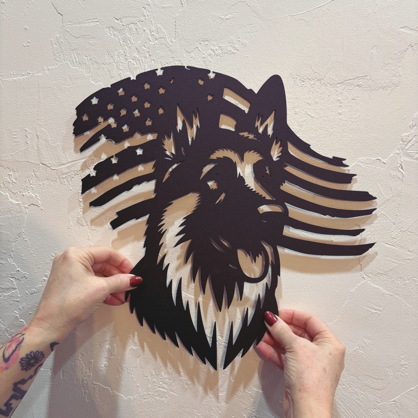 German Shepherd Flag Tribute: Honoring Military Working Dogs - BullyBellyMetal Sign