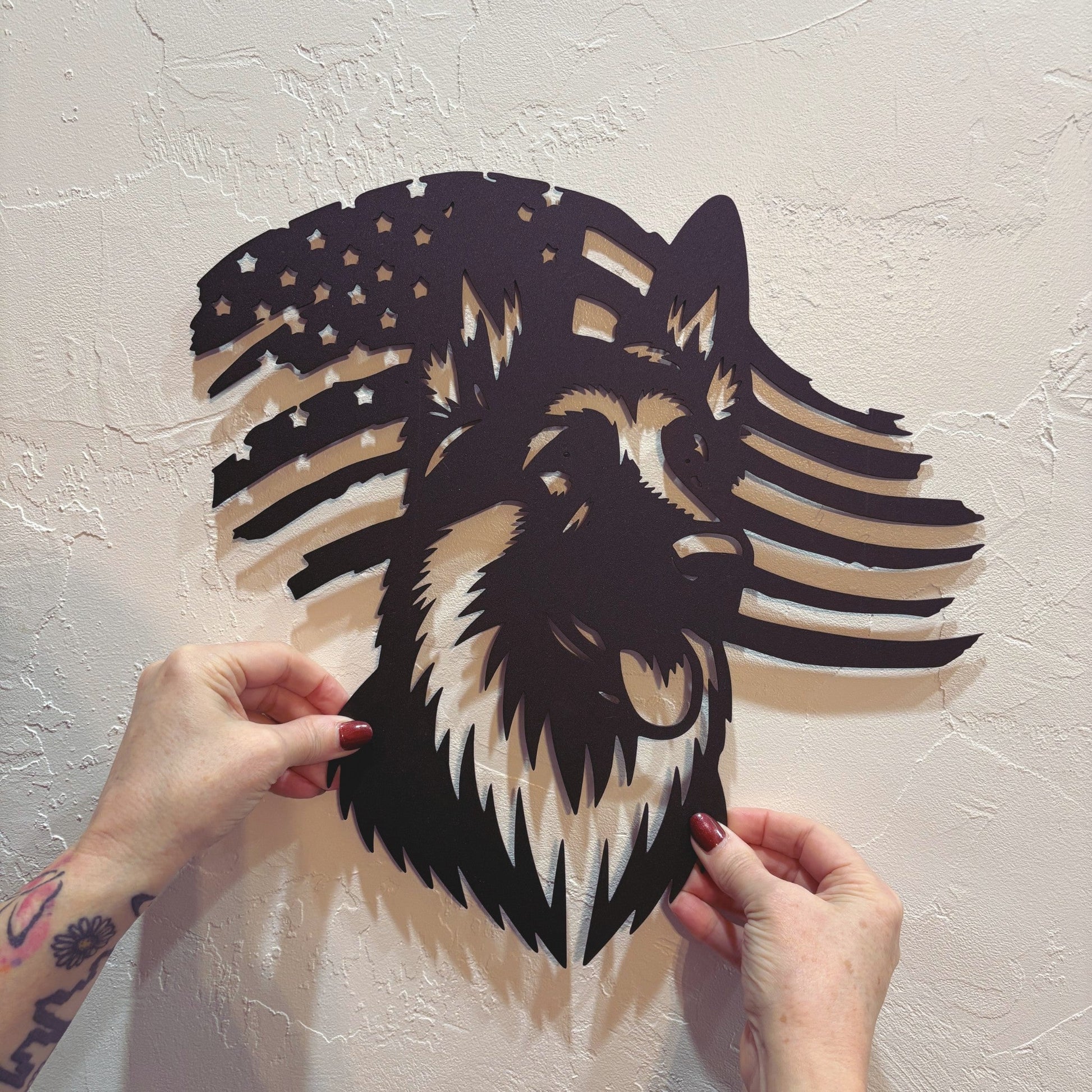 German Shepherd Flag Tribute: Honoring Military Working Dogs - BullyBellyMetal Sign