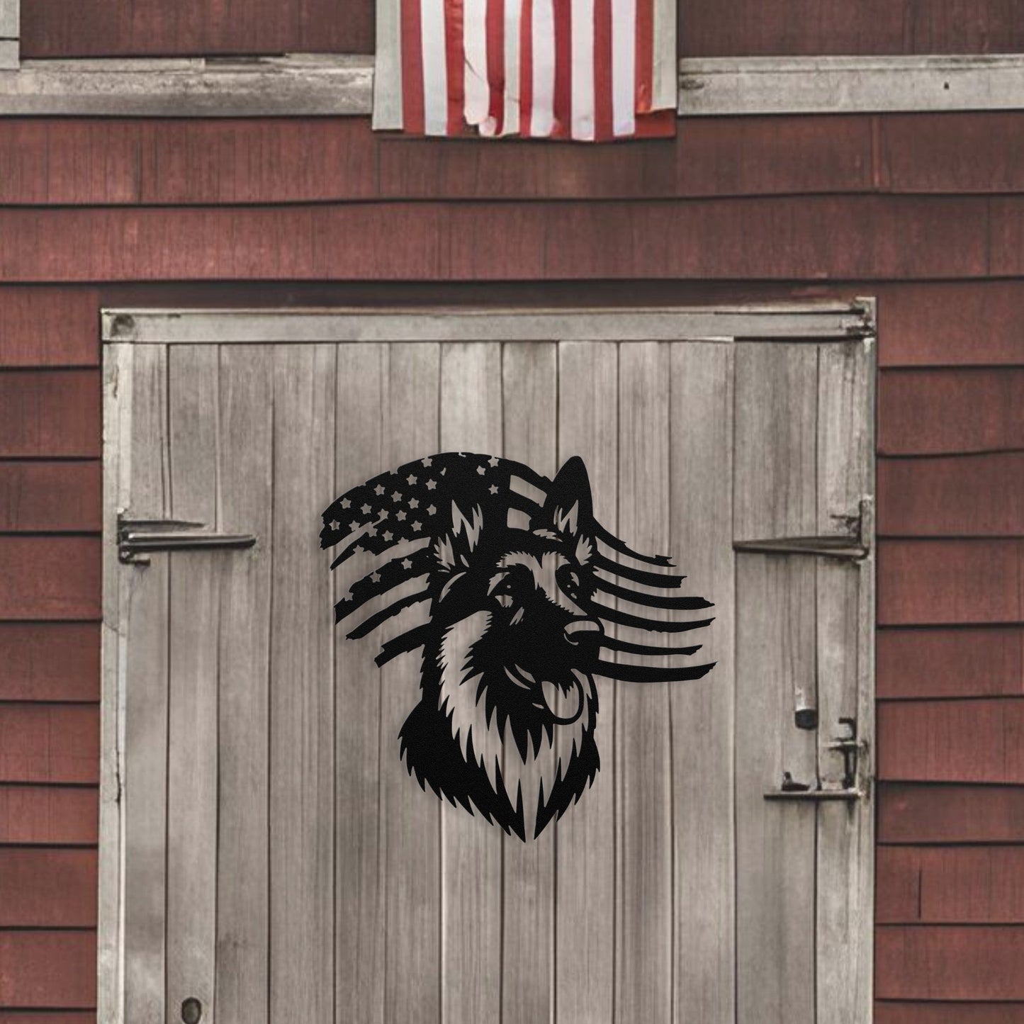 German Shepherd Flag Tribute: Honoring Military Working Dogs - BullyBellyMetal Sign