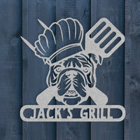 Grill Master Bulldog: Metal BBQ Sign - BullyBellymetal signteelaunchMTS12SILVER