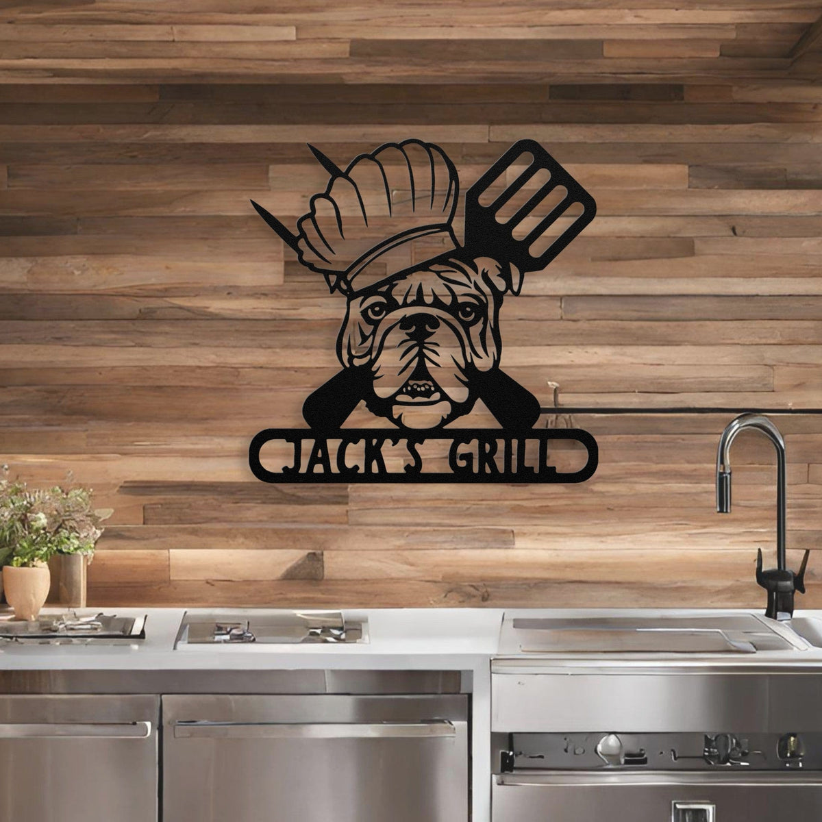 Grill Master Bulldog: Metal BBQ Sign - BullyBellymetal signteelaunchMTS12BLACK