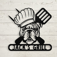 Grill Master Bulldog: Metal BBQ Sign - BullyBellymetal sign